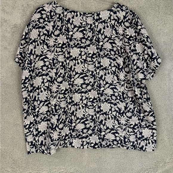 J Jill linen navy floral boxy blouse large - Picture 4 of 8